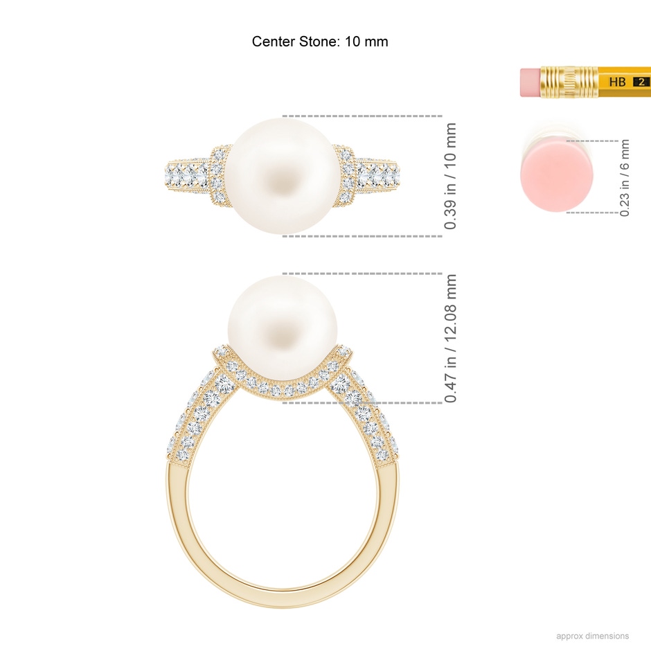 10mm AA Vintage Inspired Freshwater Pearl Ring in Yellow Gold ruler