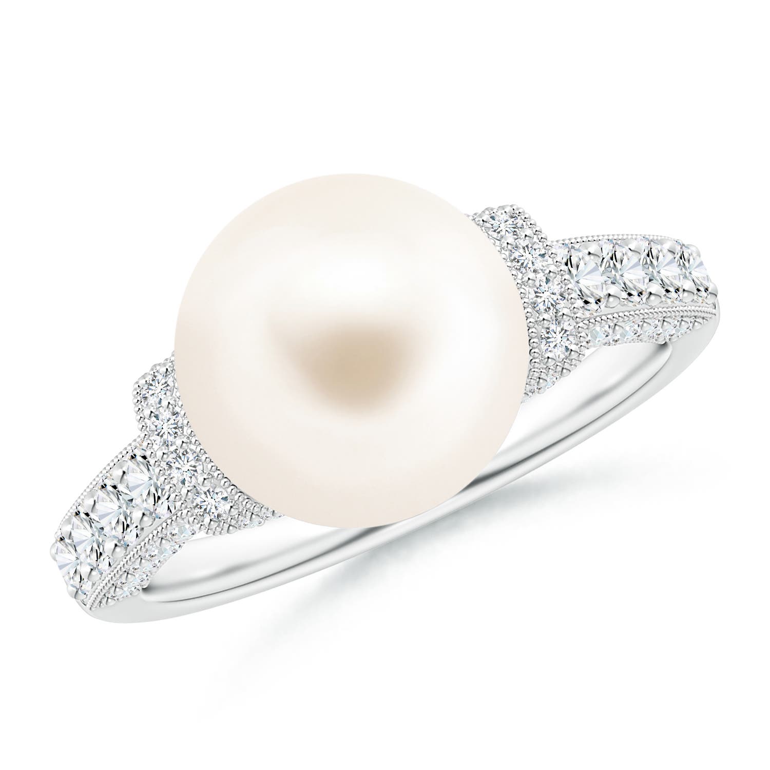 10mm AAA Vintage Inspired Freshwater Pearl Ring in White Gold