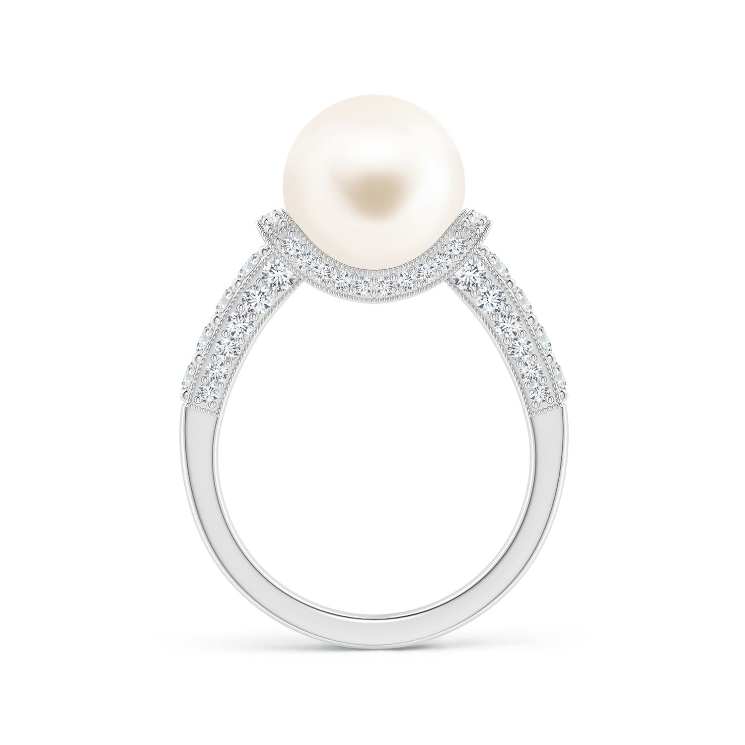 10mm AAA Vintage Inspired Freshwater Pearl Ring in White Gold