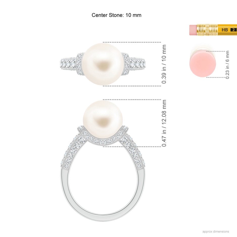 10mm AAA Vintage Inspired Freshwater Pearl Ring in White Gold ruler