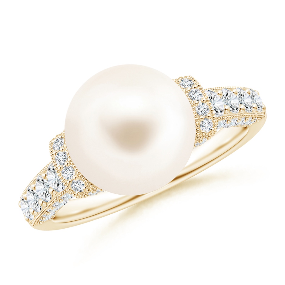 10mm AAA Vintage Inspired Freshwater Pearl Ring in Yellow Gold 