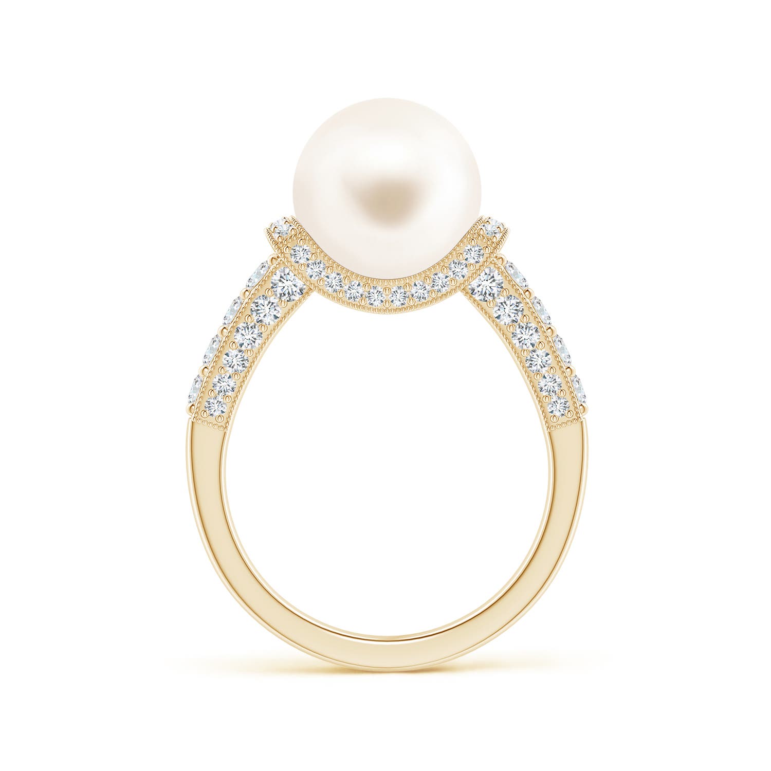 10mm AAA Vintage Inspired Freshwater Pearl Ring in Yellow Gold