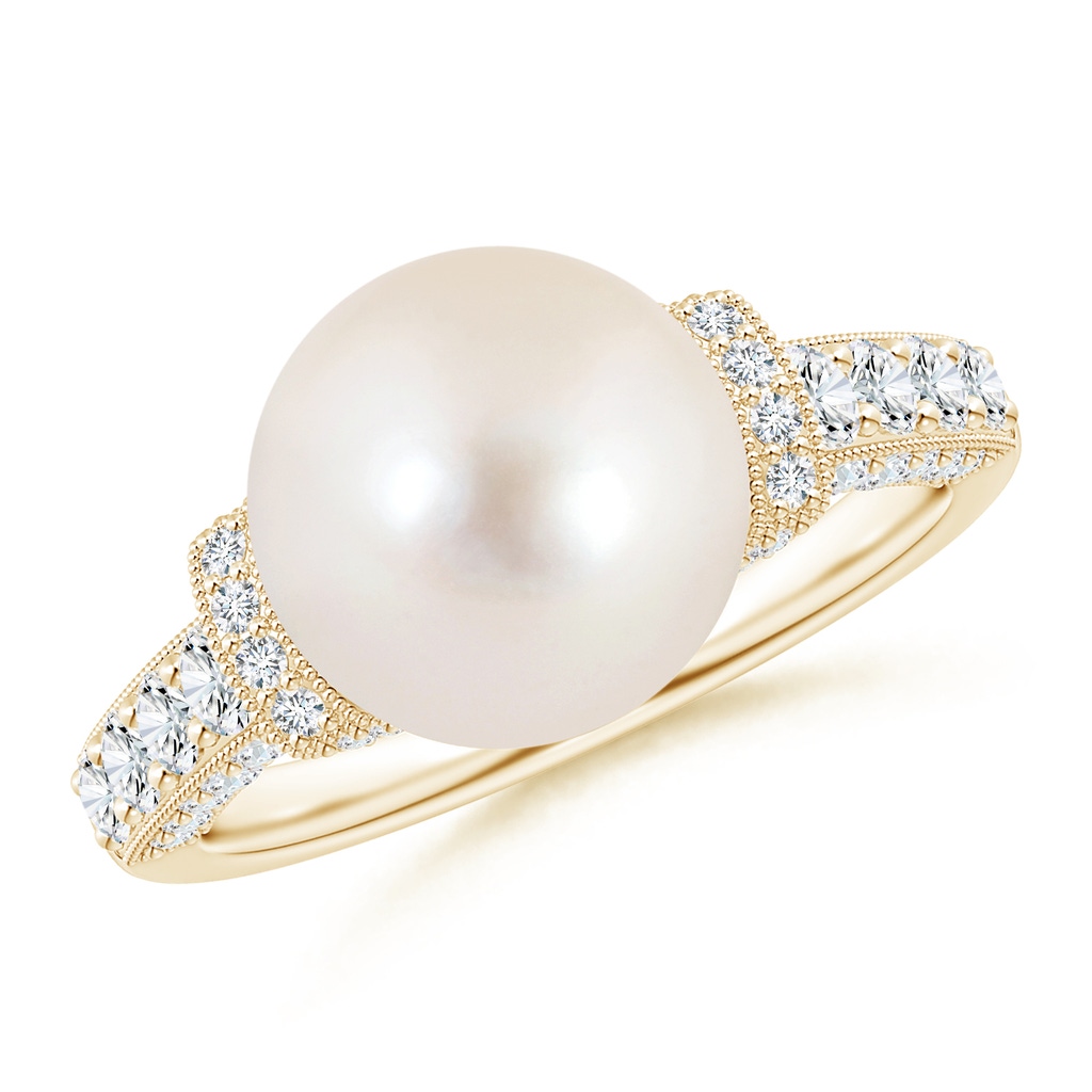 10mm AAAA Vintage Inspired Freshwater Pearl Ring in Yellow Gold