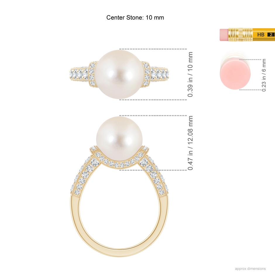 10mm AAAA Vintage Inspired Freshwater Pearl Ring in Yellow Gold ruler