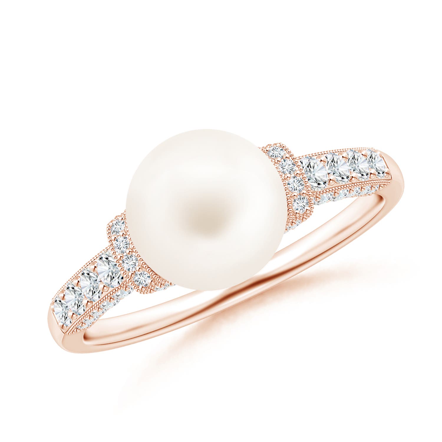 8mm AA Vintage Inspired Freshwater Pearl Ring in Rose Gold