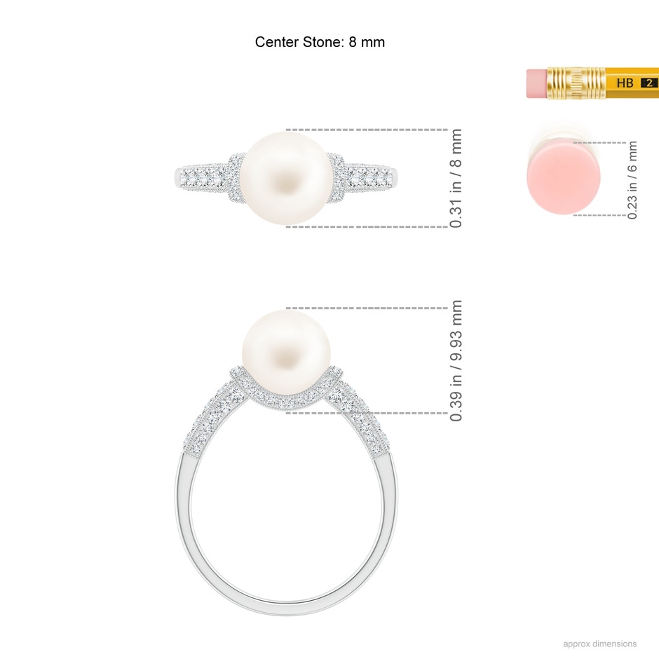 8mm AA Vintage Inspired Freshwater Pearl Ring in White Gold ruler