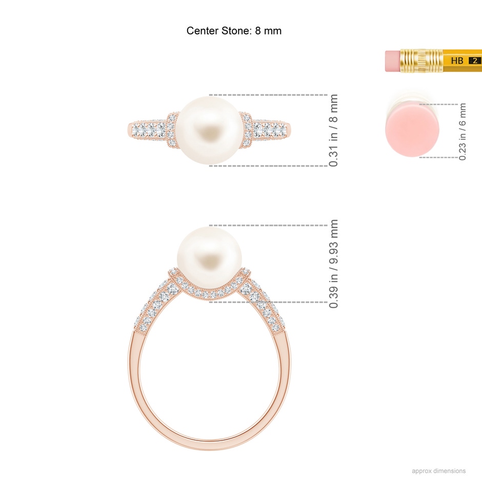8mm AAA Vintage Inspired Freshwater Pearl Ring in Rose Gold ruler