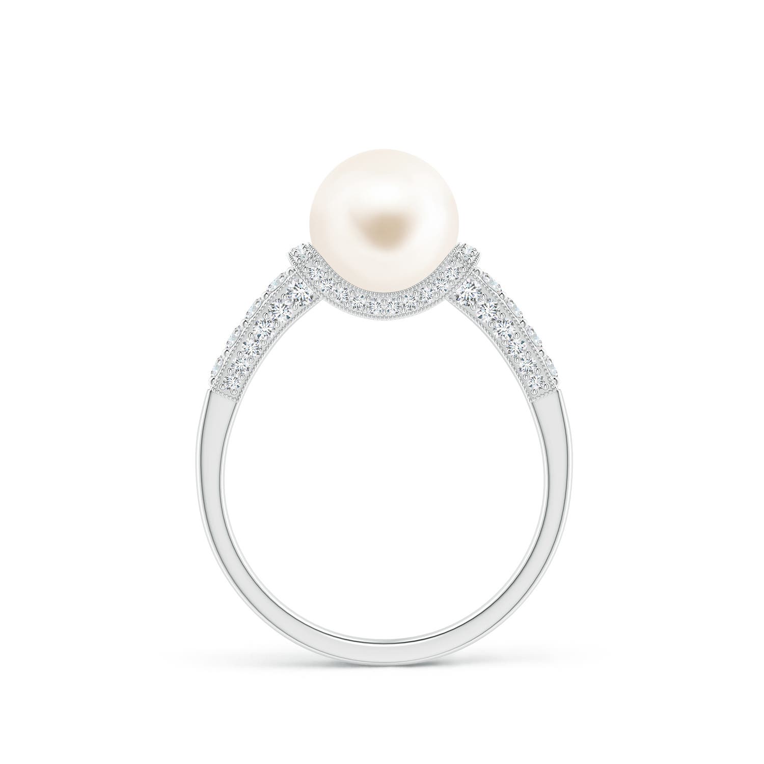 8mm AAA Vintage Inspired Freshwater Pearl Ring in White Gold - side 2