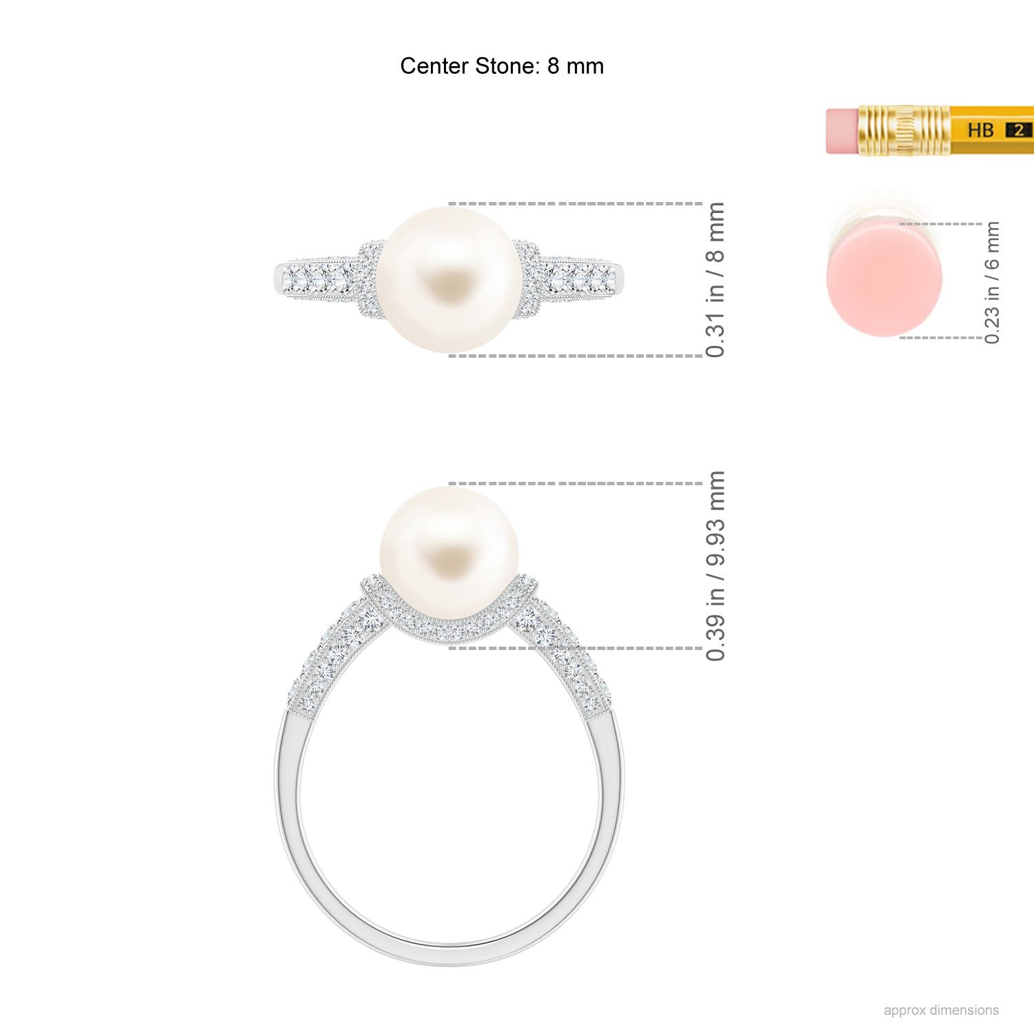 8mm AAA Vintage Inspired Freshwater Pearl Ring in White Gold - ruler