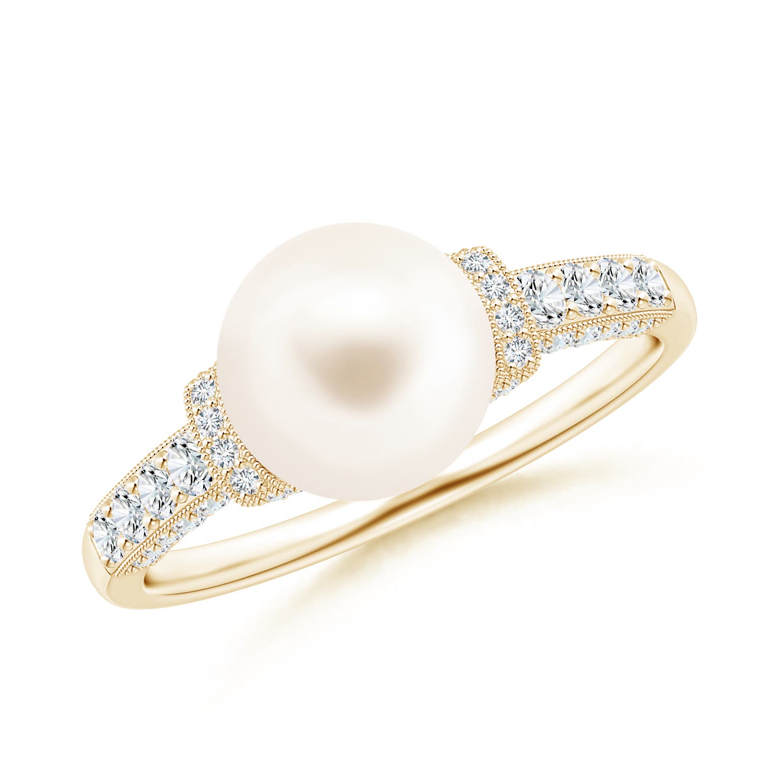8mm AAA Vintage Inspired Freshwater Pearl Ring in Yellow Gold