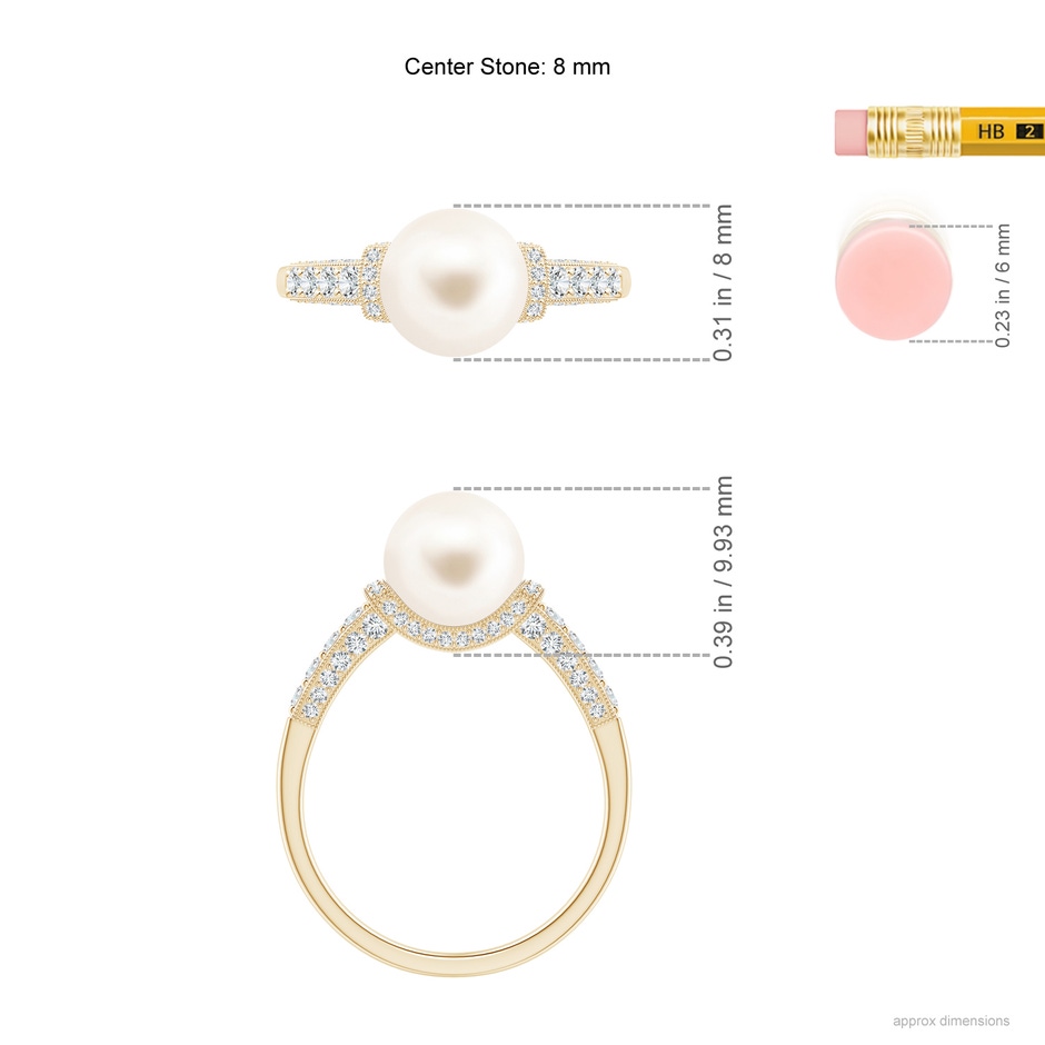 8mm AAA Vintage Inspired Freshwater Pearl Ring in Yellow Gold ruler