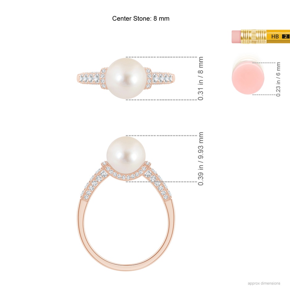 8mm AAAA Vintage Inspired Freshwater Pearl Ring in Rose Gold ruler