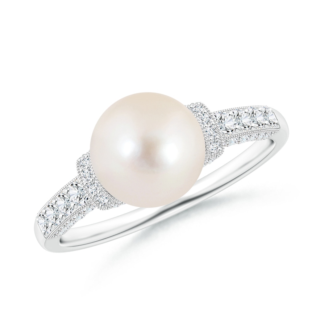 8mm AAAA Vintage Inspired Freshwater Pearl Ring in White Gold