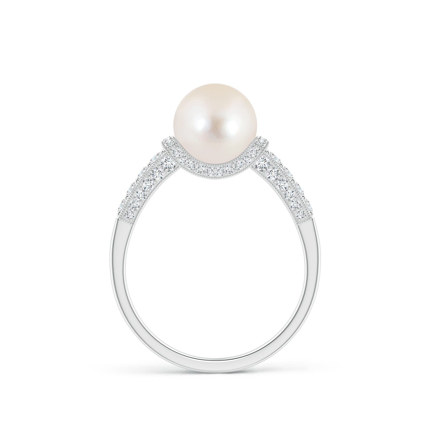 8mm AAAA Vintage Inspired Freshwater Pearl Ring in White Gold
