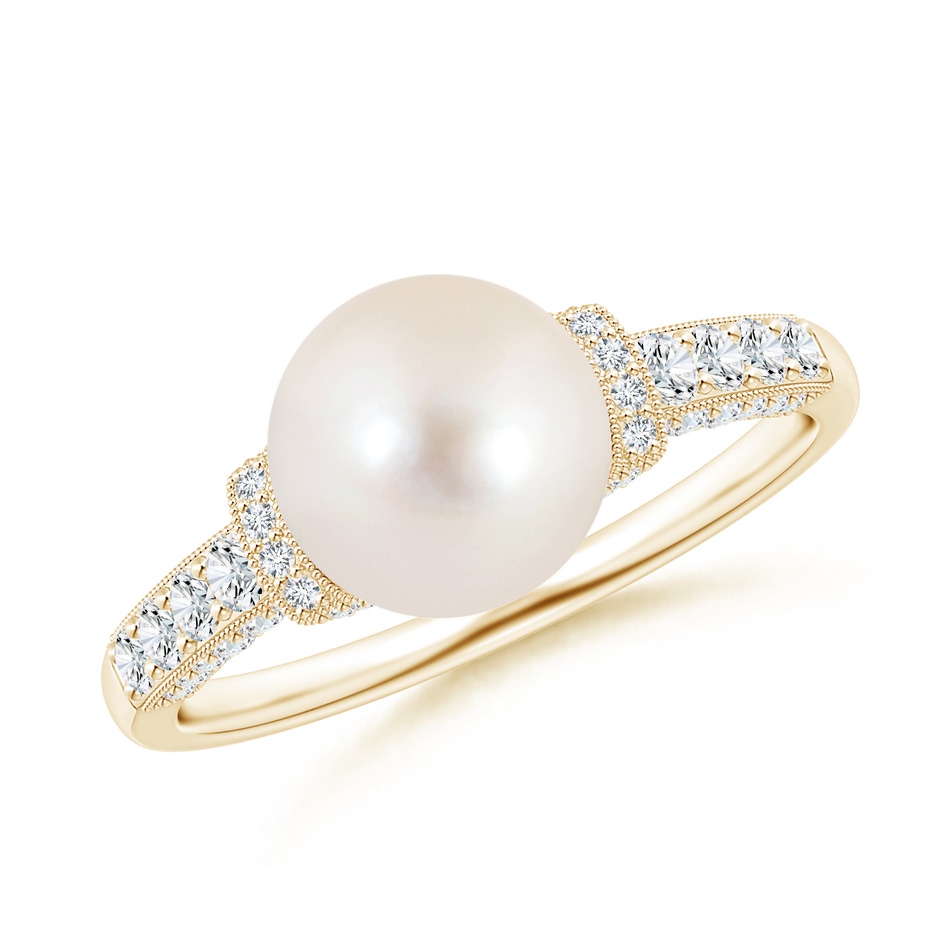 8mm AAAA Vintage Inspired Freshwater Pearl Ring in Yellow Gold 