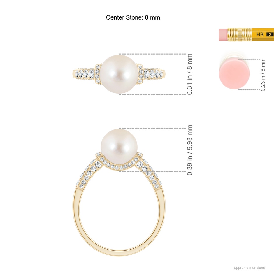 8mm AAAA Vintage Inspired Freshwater Pearl Ring in Yellow Gold ruler