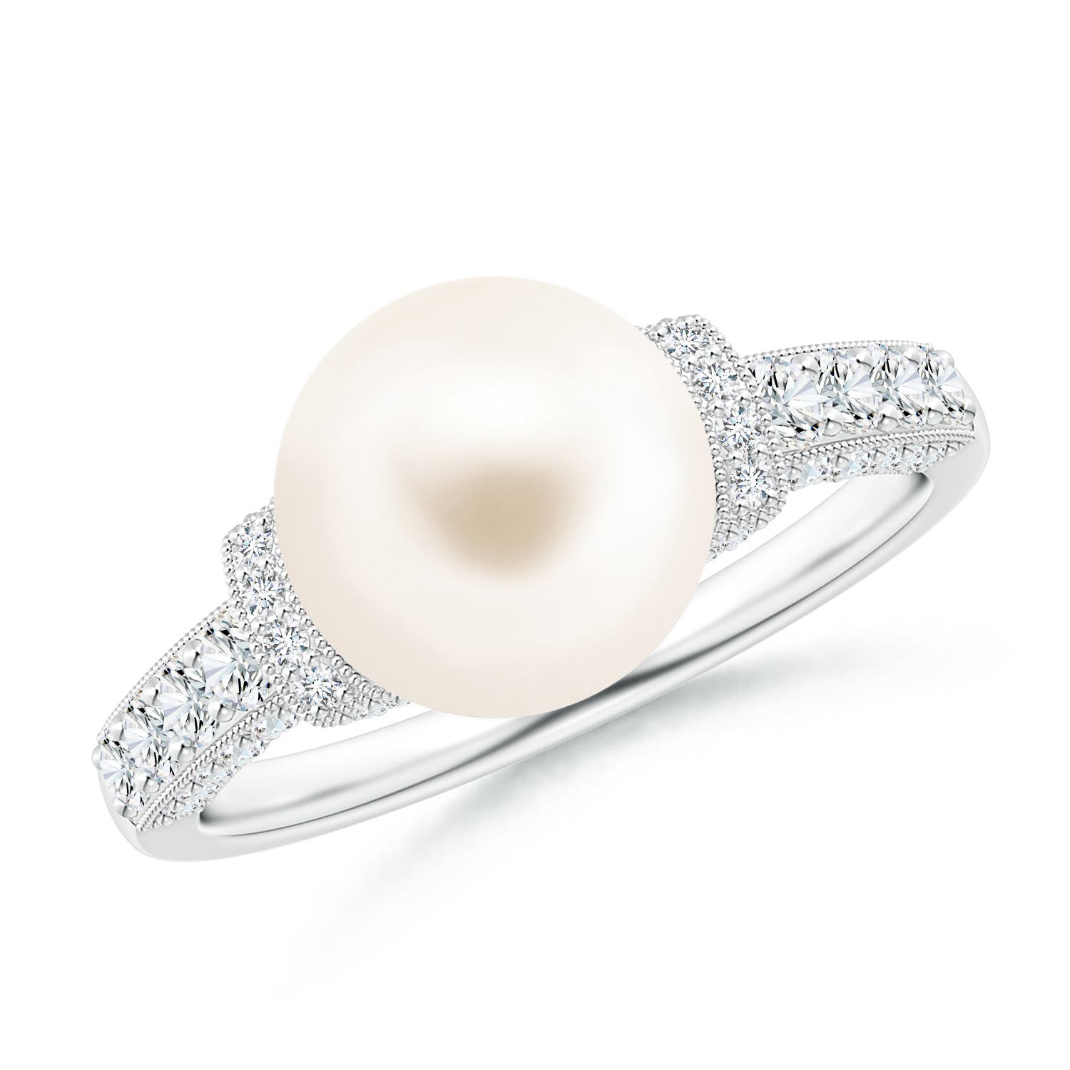 9mm AAA Vintage Inspired Freshwater Pearl Ring in White Gold