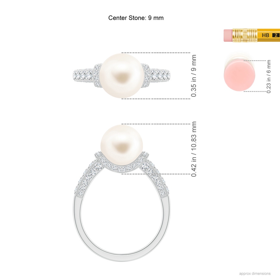 9mm AAA Vintage Inspired Freshwater Pearl Ring in White Gold ruler