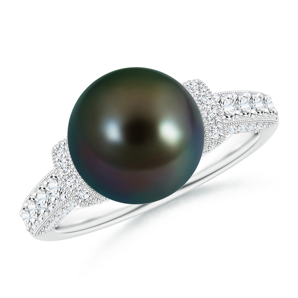 10mm AAAA Vintage Inspired Tahitian Pearl Ring in P950 Platinum