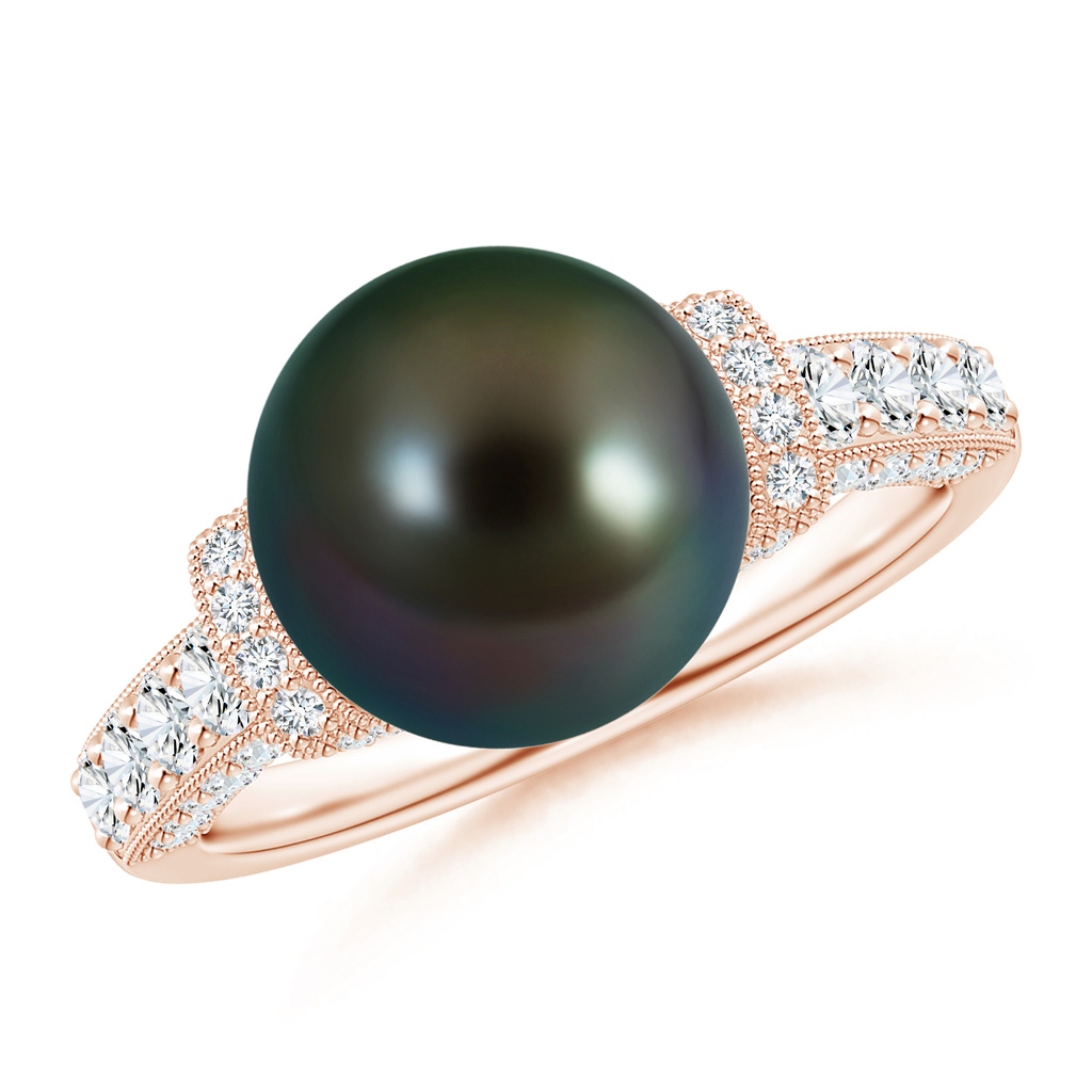 10mm AAAA Vintage Inspired Tahitian Pearl Ring in Rose Gold