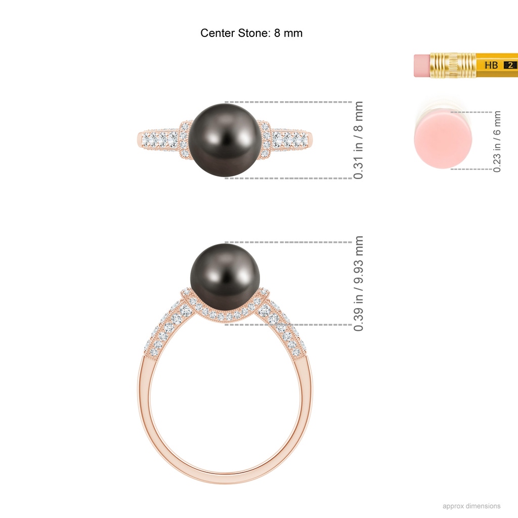 8mm AAA Vintage Inspired Tahitian Pearl Ring in Rose Gold Ruler