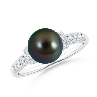 8mm AAAA Vintage Inspired Tahitian Pearl Ring in White Gold