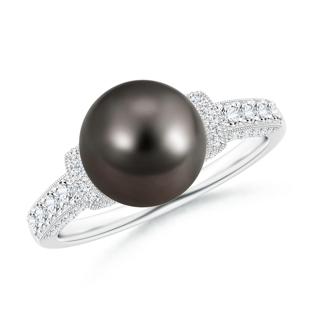 9mm AAA Vintage Inspired Tahitian Pearl Ring in White Gold