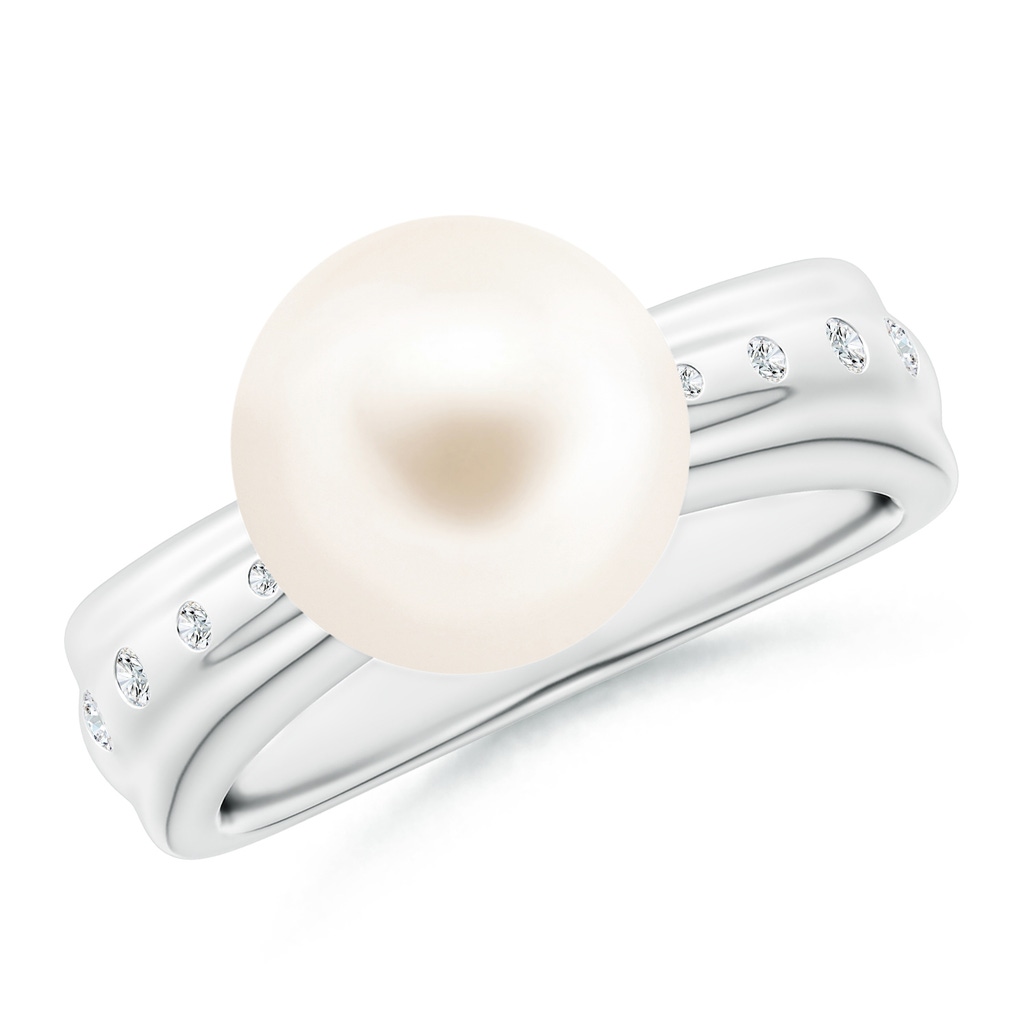 10mm AAA Freshwater Pearl Ring with Flush-Set Diamonds in White Gold