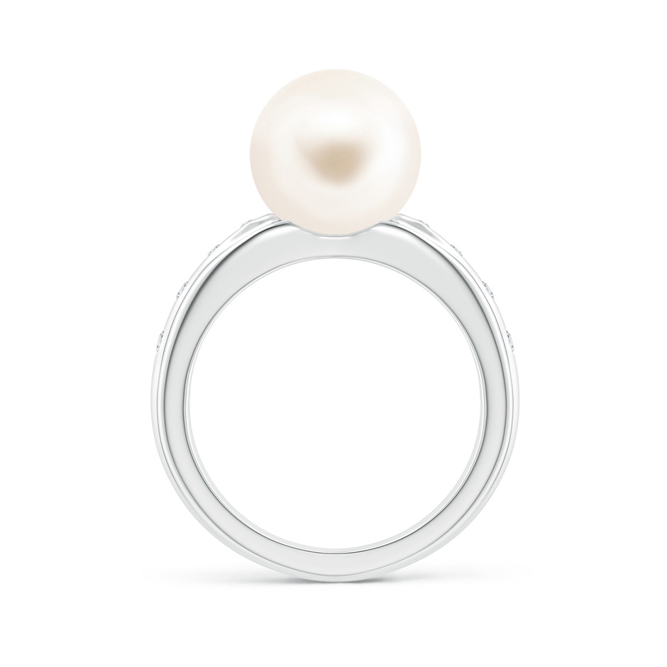 10mm AAA Freshwater Pearl Ring with Flush-Set Diamonds in White Gold side 1