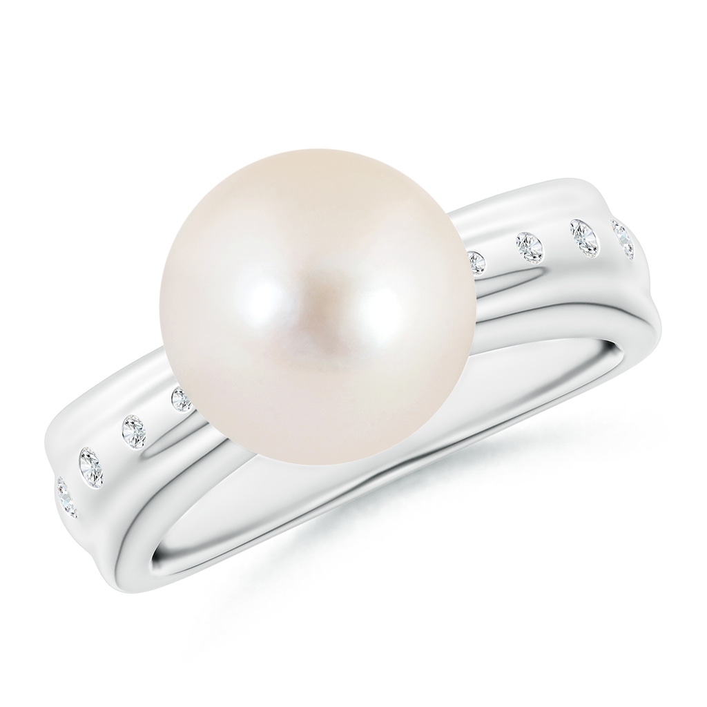 10mm AAAA Freshwater Pearl Ring with Flush-Set Diamonds in P950 Platinum
