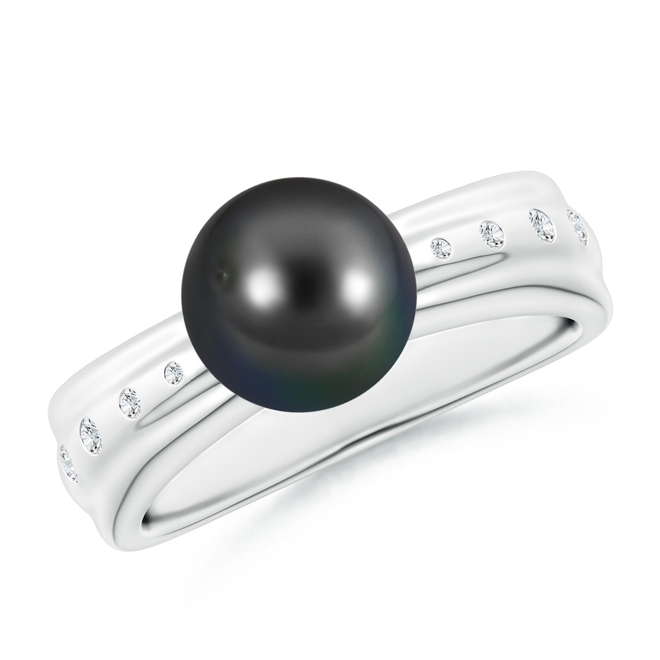 8mm AA Tahitian Pearl Ring with Flush-Set Diamonds in White Gold 