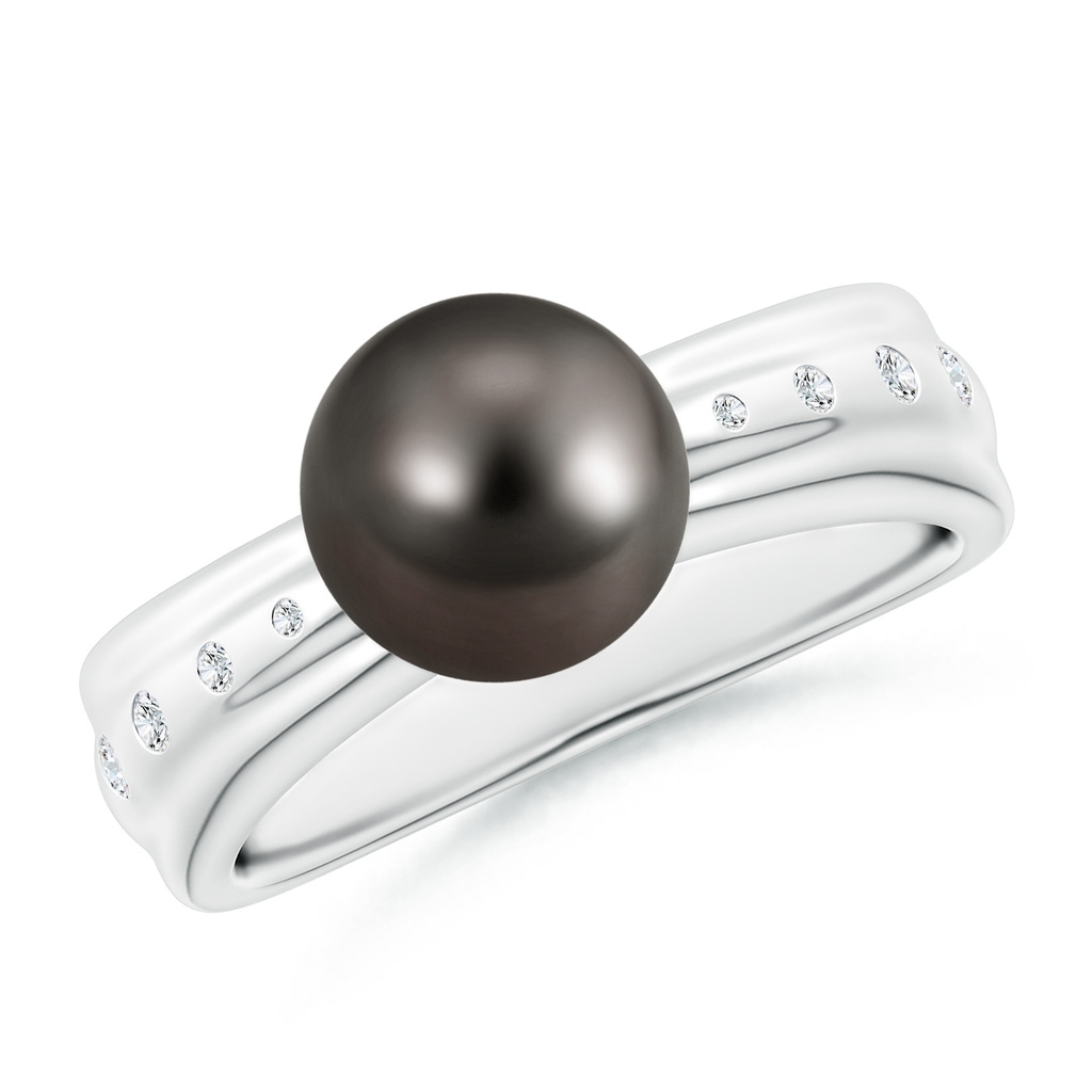 8mm AAA Tahitian Pearl Ring with Flush-Set Diamonds in White Gold