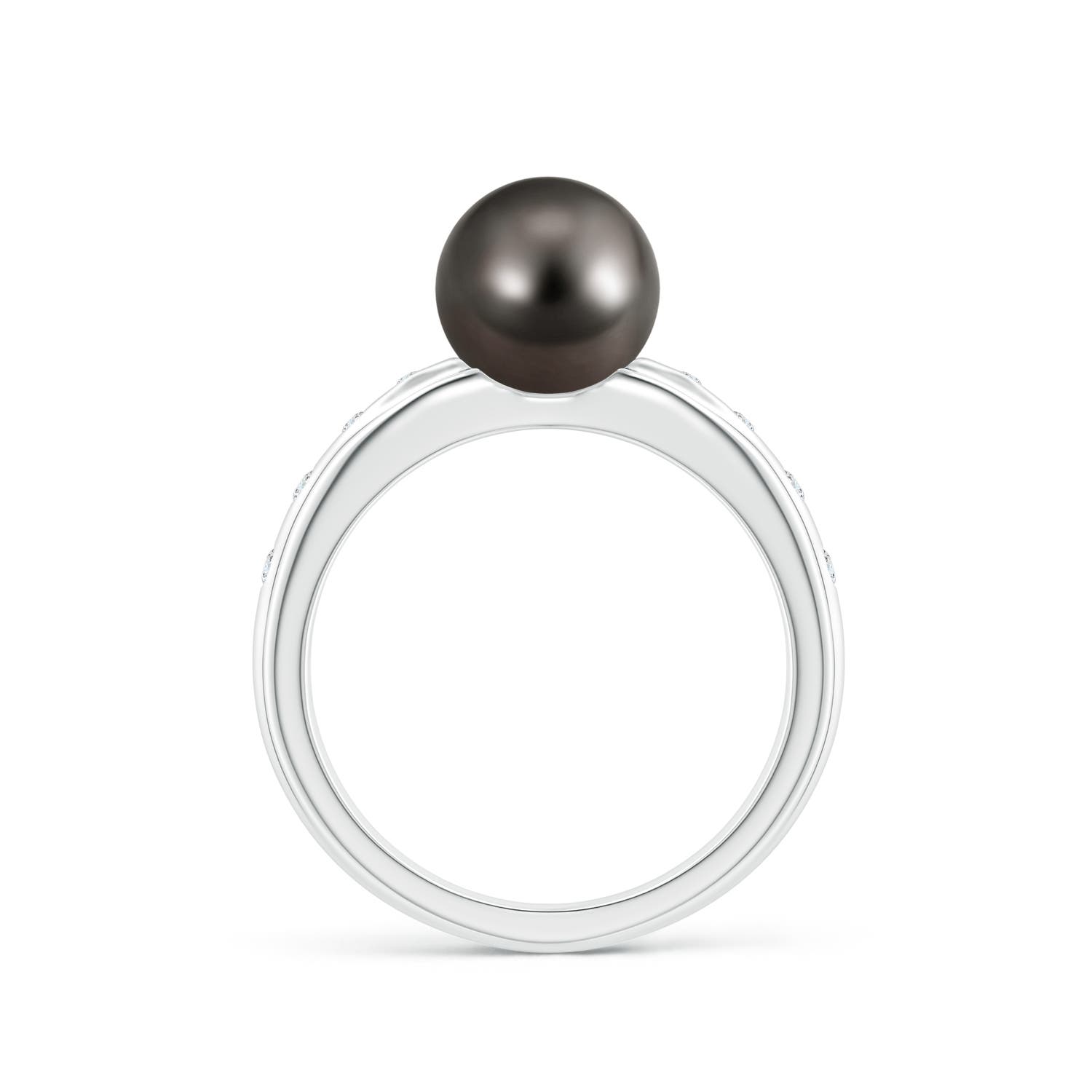 8mm AAA Tahitian Pearl Ring with Flush-Set Diamonds in White Gold - side 1