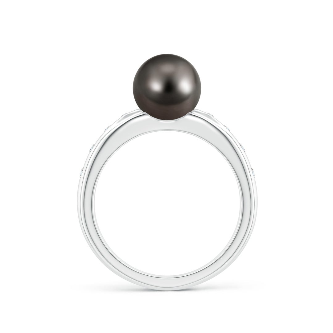 8mm AAA Tahitian Pearl Ring with Flush-Set Diamonds in White Gold - side 1