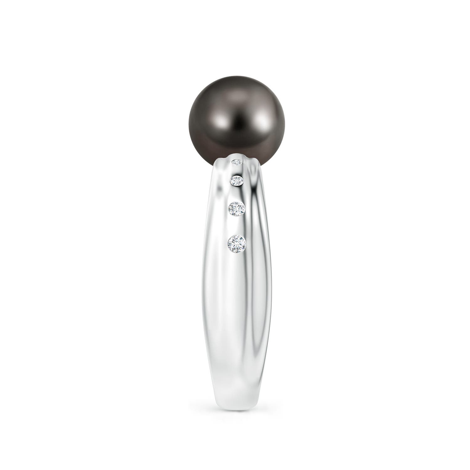 8mm AAA Tahitian Pearl Ring with Flush-Set Diamonds in White Gold - side 2