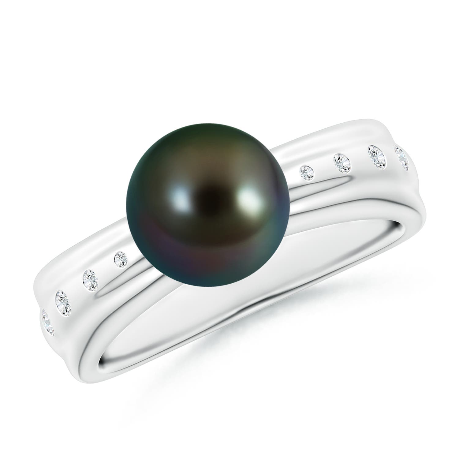 8mm AAAA Tahitian Pearl Ring with Flush-Set Diamonds in White Gold