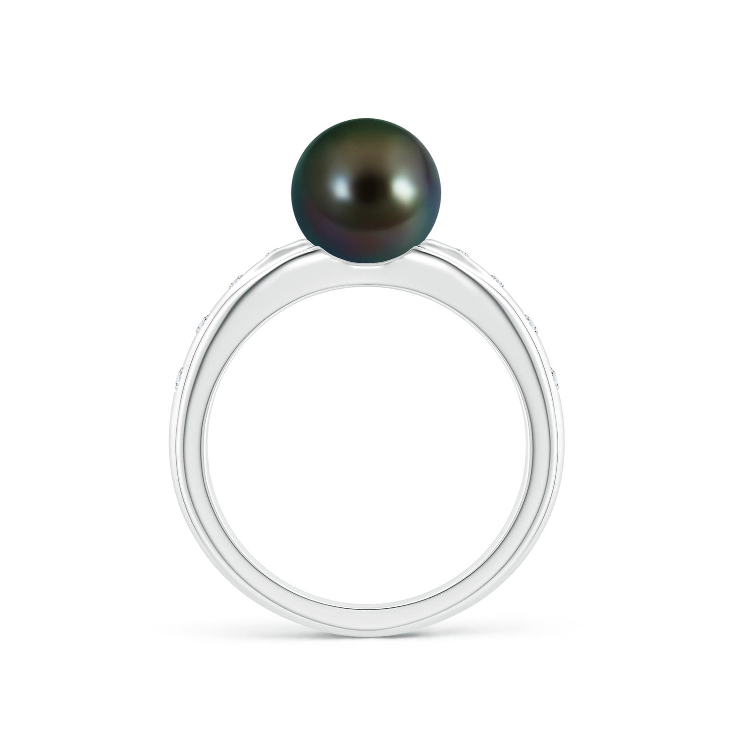 8mm AAAA Tahitian Pearl Ring with Flush-Set Diamonds in White Gold