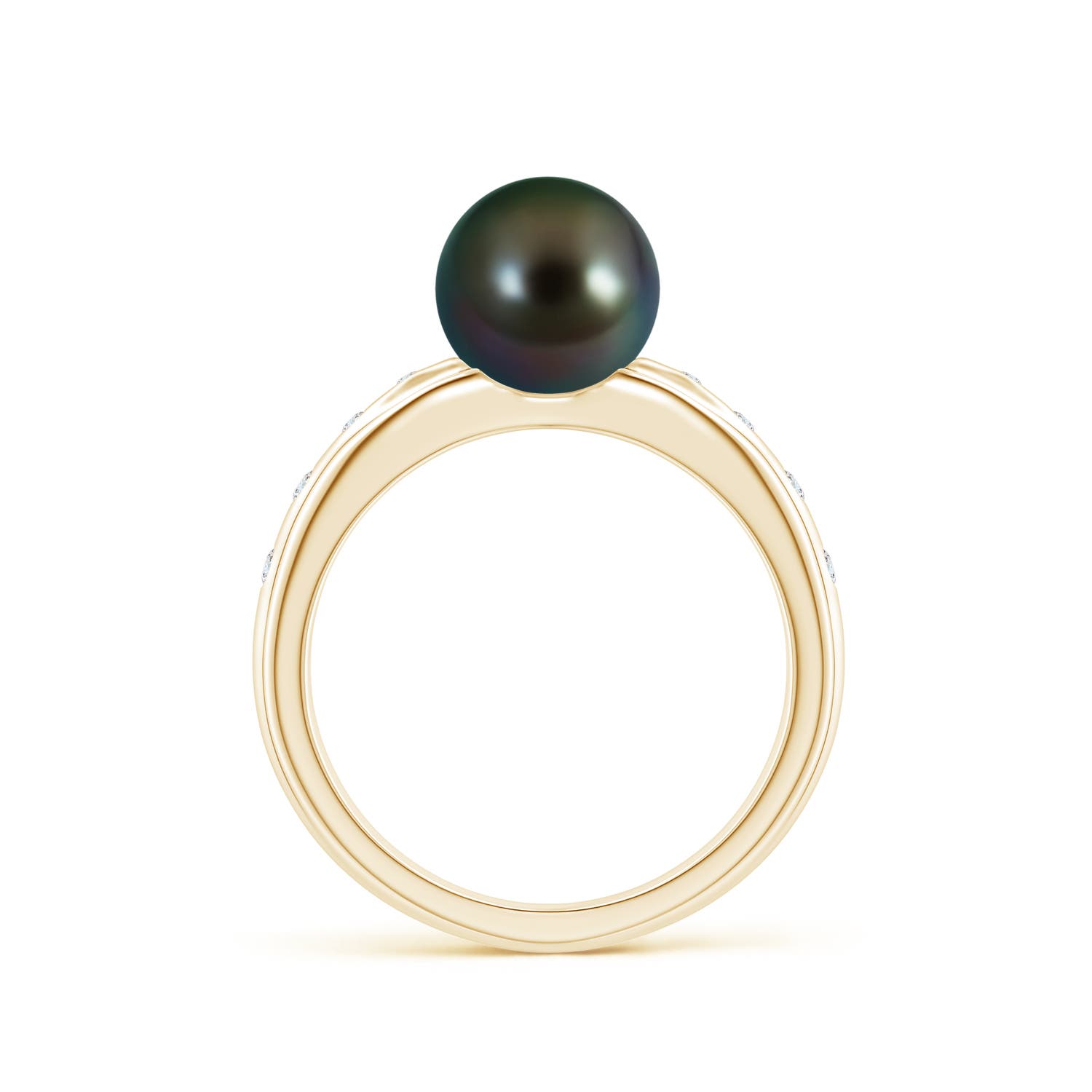 8mm AAAA Tahitian Pearl Ring with Flush-Set Diamonds in Yellow Gold