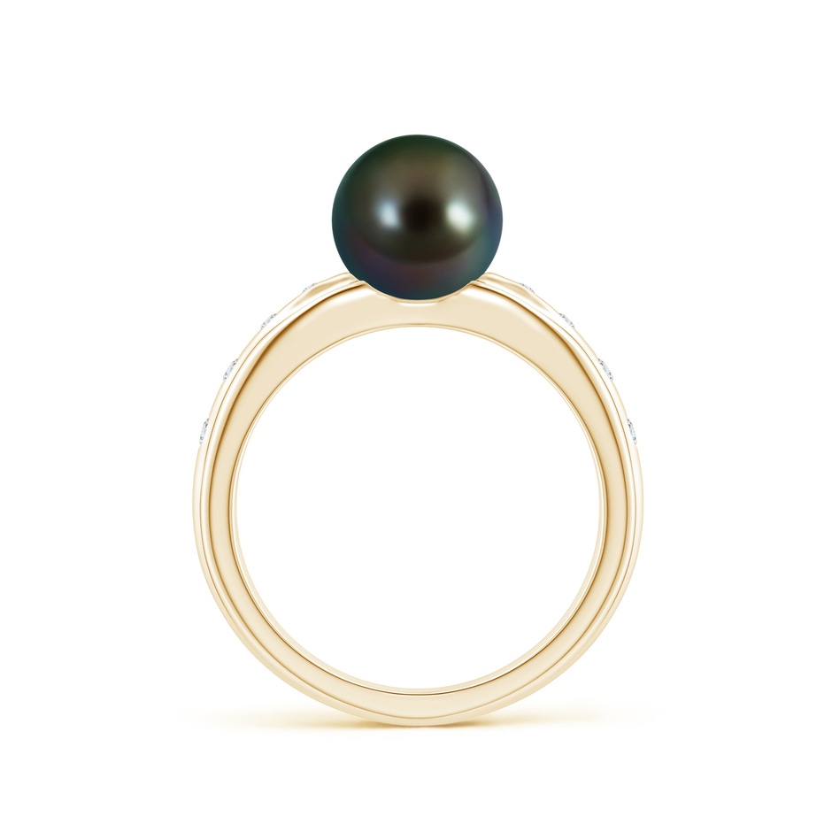 8mm AAAA Tahitian Pearl Ring with Flush-Set Diamonds in Yellow Gold side 1