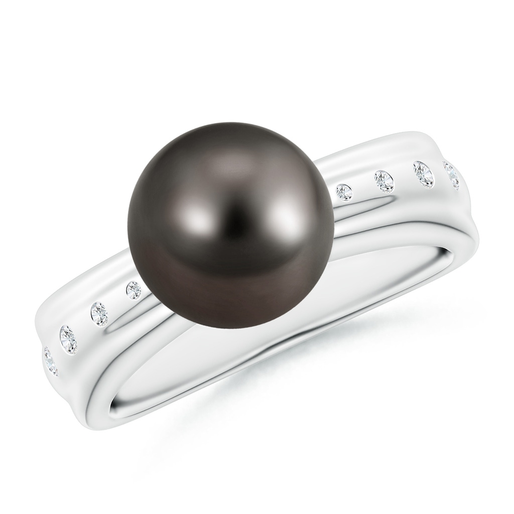 9mm AAA Tahitian Pearl Ring with Flush-Set Diamonds in White Gold 