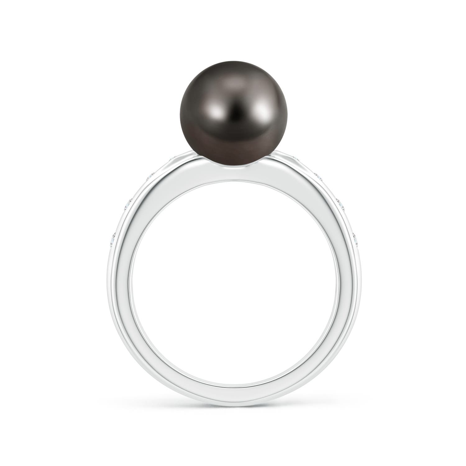 9mm AAA Tahitian Pearl Ring with Flush-Set Diamonds in White Gold