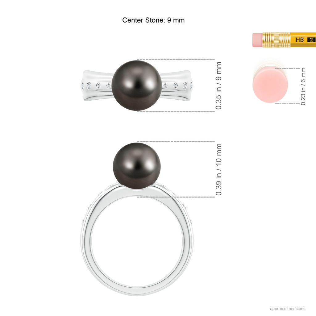 9mm AAA Tahitian Pearl Ring with Flush-Set Diamonds in White Gold Ruler