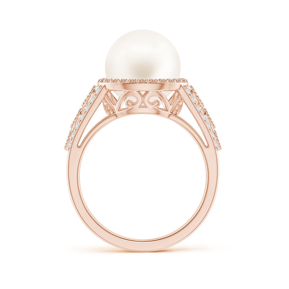 10mm AA Freshwater Pearl and Coffee Diamond Halo Ring in Rose Gold side 1
