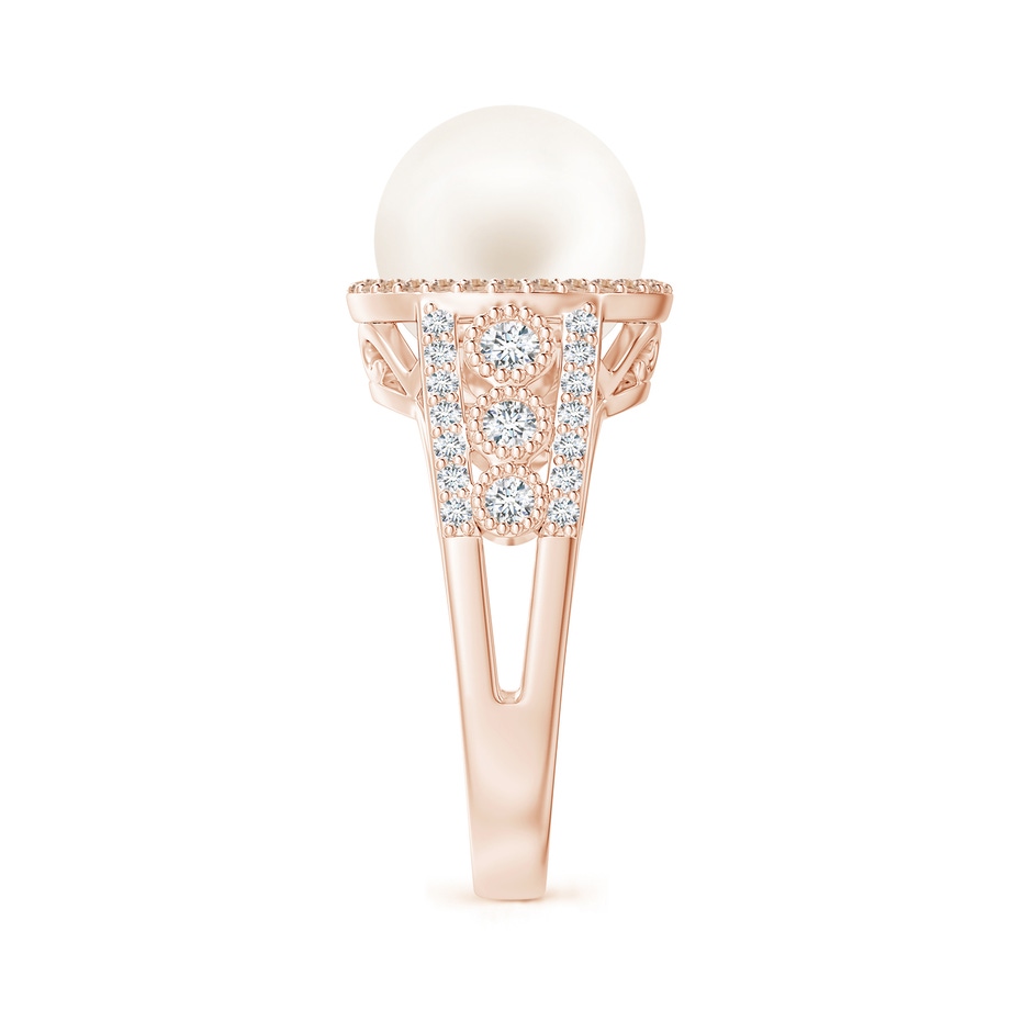 10mm AA Freshwater Pearl and Coffee Diamond Halo Ring in Rose Gold side 2