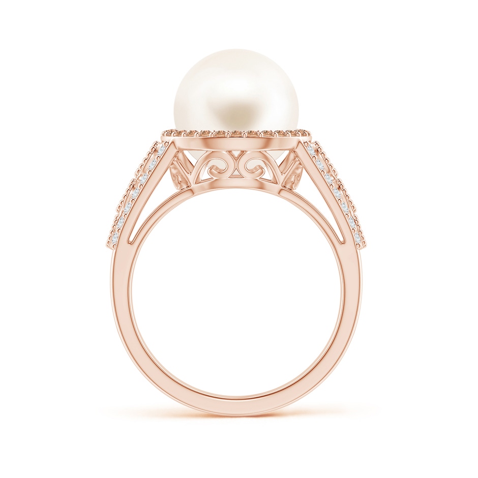 10mm AAA Freshwater Pearl and Coffee Diamond Halo Ring in Rose Gold side 1