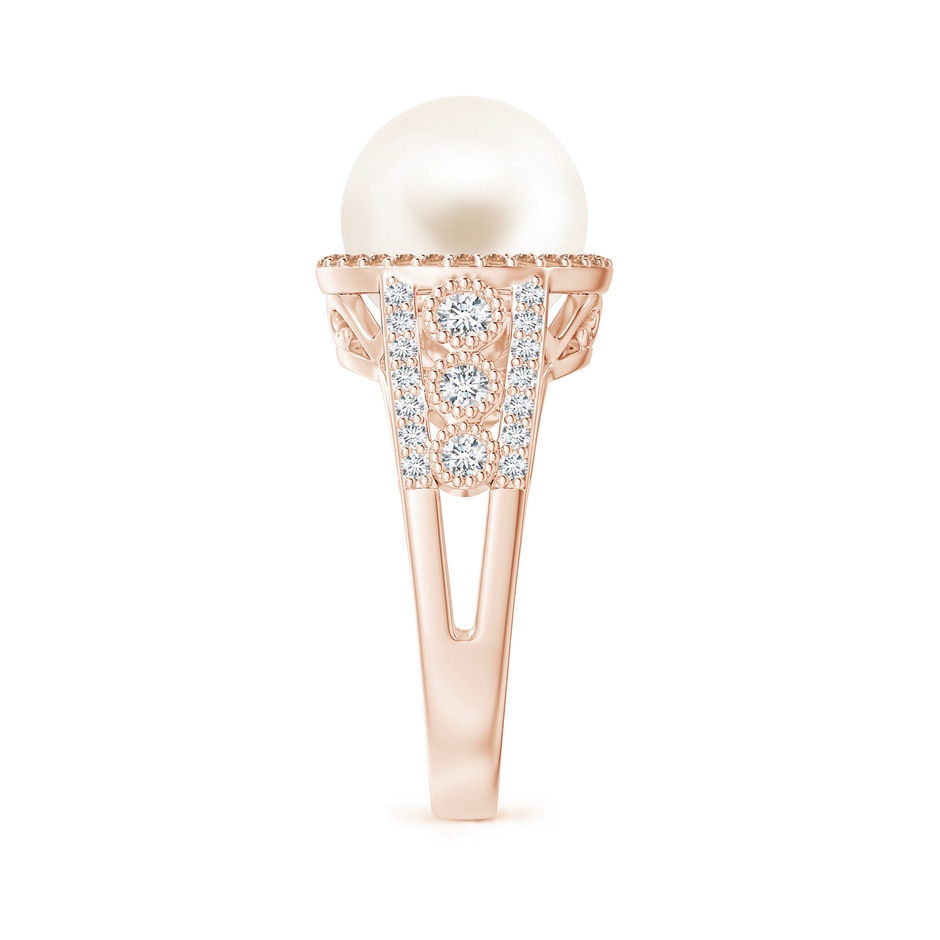 10mm AAA Freshwater Pearl and Coffee Diamond Halo Ring in Rose Gold side 2