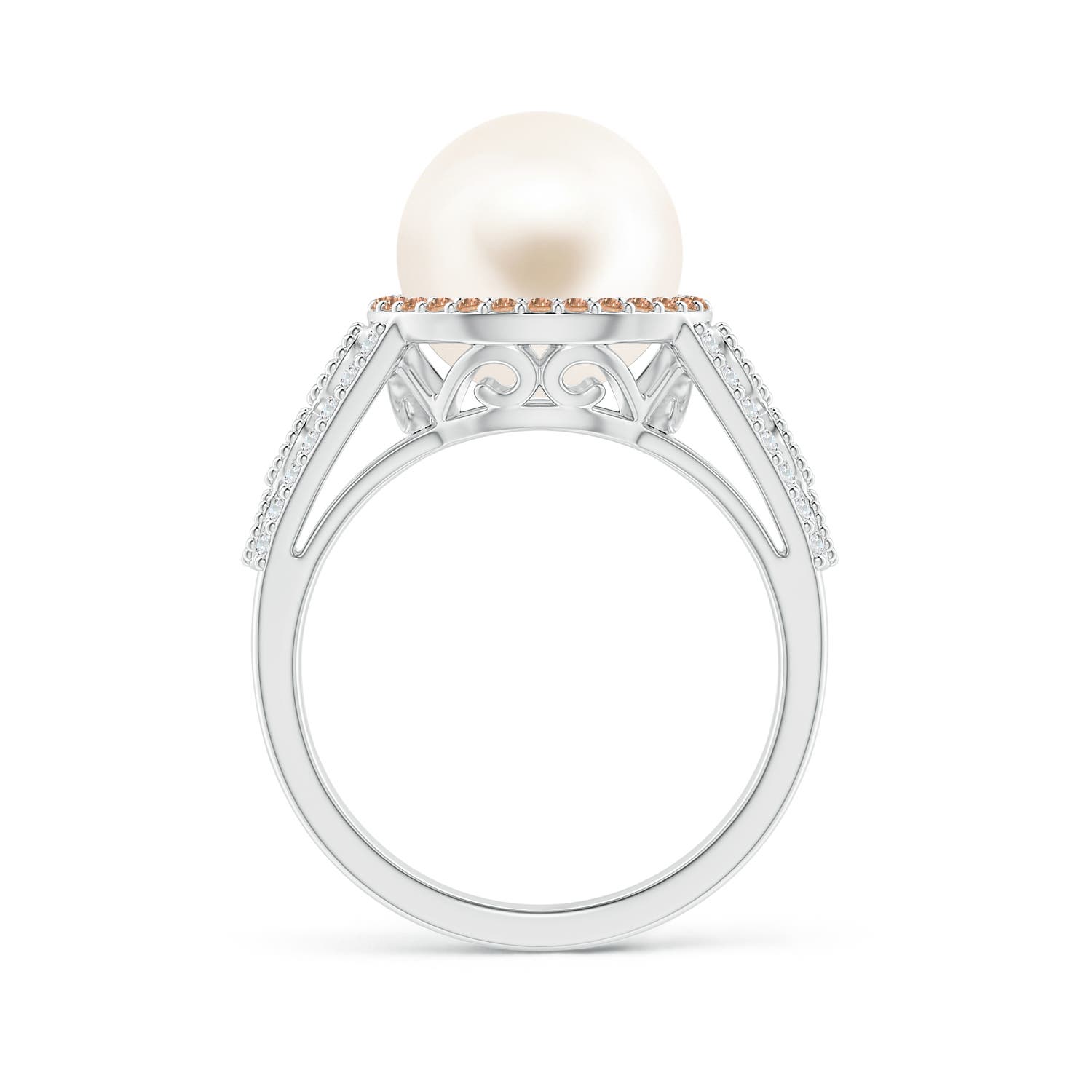10mm AAA Freshwater Pearl and Coffee Diamond Halo Ring in White Gold