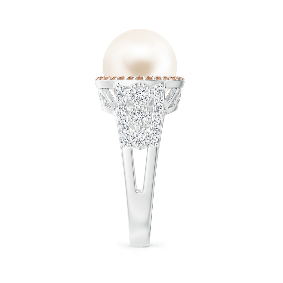 10mm AAA Freshwater Pearl and Coffee Diamond Halo Ring in White Gold side 2