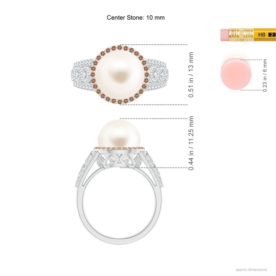 10mm AAA Freshwater Pearl and Coffee Diamond Halo Ring in White Gold ruler