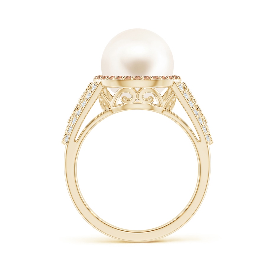 10mm AAA Freshwater Pearl and Coffee Diamond Halo Ring in Yellow Gold side 1